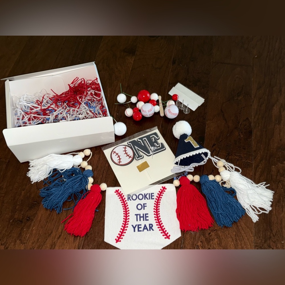 Baseball First Birthday Cake & High hair Banner Set